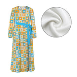 Retro Petals Round Neck Long Sleeve Belted Maxi Dress