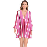 Lantern Sleeve Deep V-Neck Short Dress