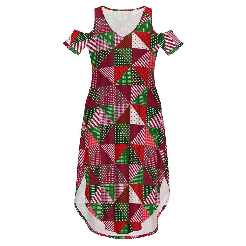 Cold Shoulder Long Split Dress with Pocket Dress