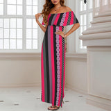 eclectic stripe print 4 Women's Off Shoulder Ruffle Boat Neck Dress (Model D71)
