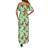 Butterfly Women's Off Shoulder Ruffle Boat Neck Dress