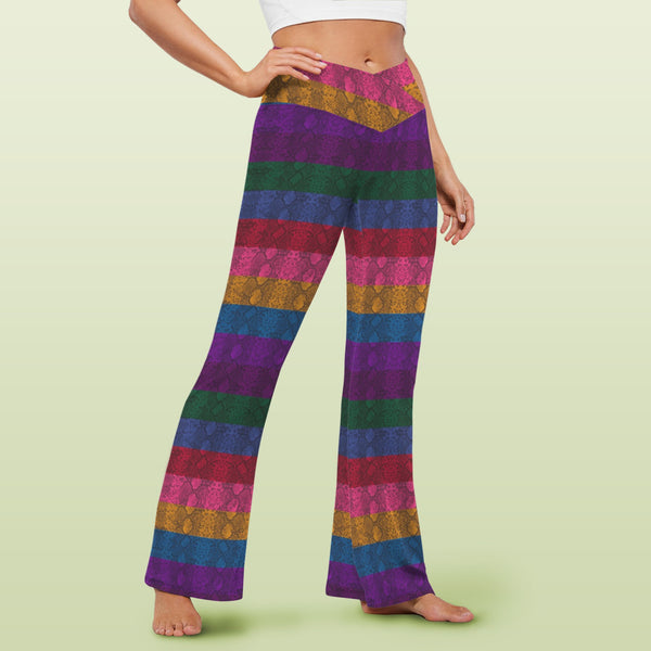 Multicolored Snakeskin High Waist Crossover Tummy Control Flare Leggings
