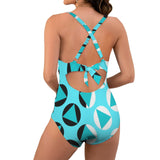 polka dot trig 6 print Women's Twist Front Tie Back Swimsuit (Model S57)