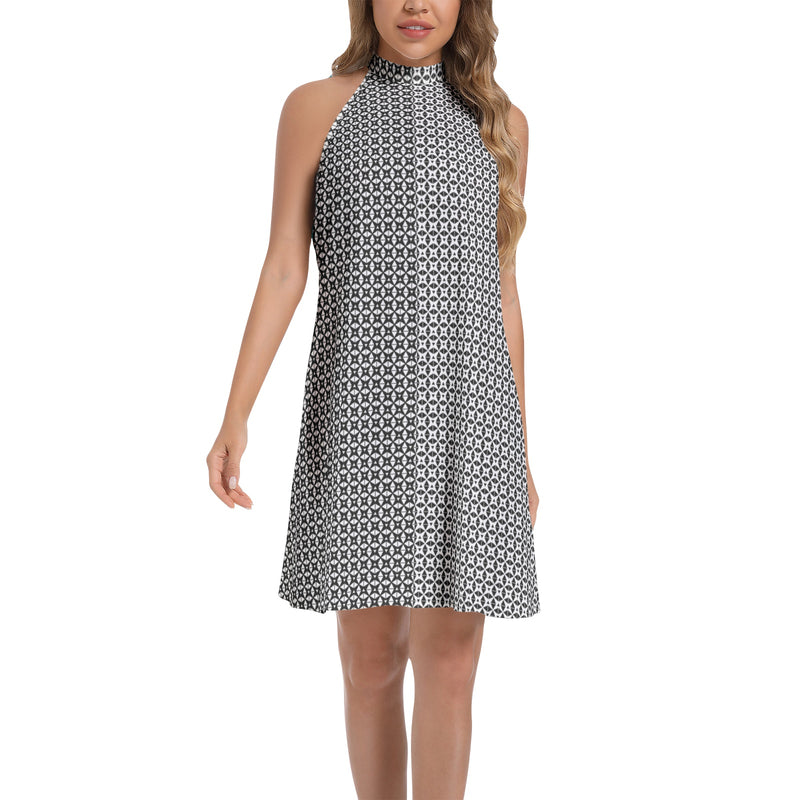 Tie Back Halter Neck Flared Dress