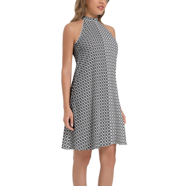 Tie Back Halter Neck Flared Dress