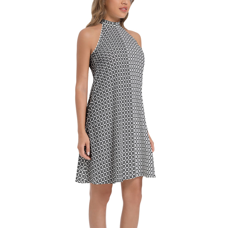 Tie Back Halter Neck Flared Dress