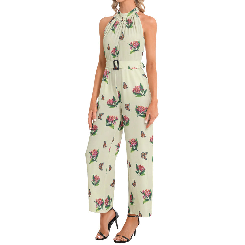 Halter Neck Buckle Belted Jumpsuit