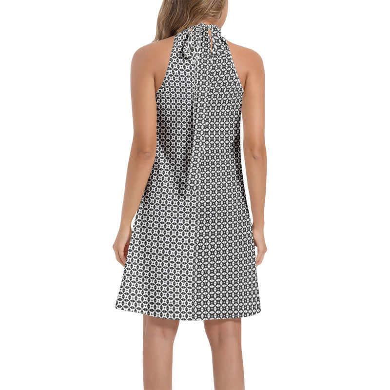 Tie Back Halter Neck Flared Dress