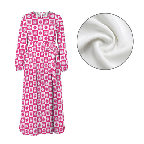 Got Sol Round Neck Long Sleeve Belted Maxi Dress