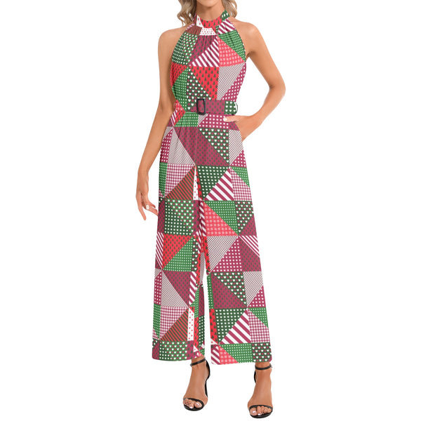 Halter Neck Buckle Belted Jumpsuit