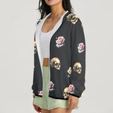 skull and roses print 3 copy Women's Lightweight Sun Protection Hoodie (Model H62)
