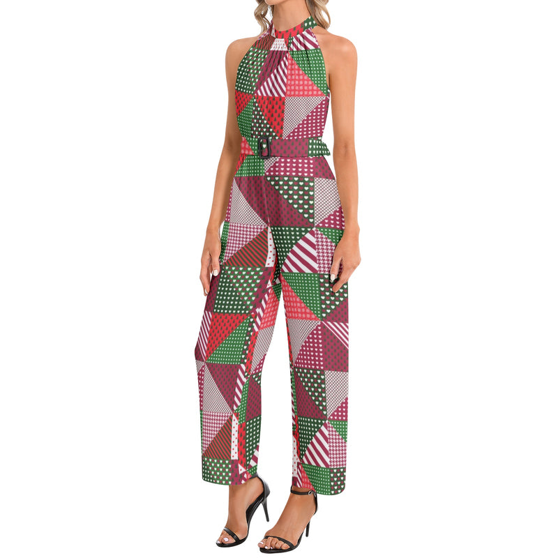 Halter Neck Buckle Belted Jumpsuit