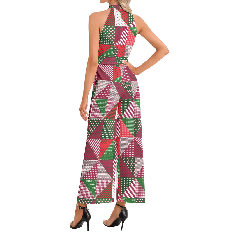 Halter Neck Buckle Belted Jumpsuit