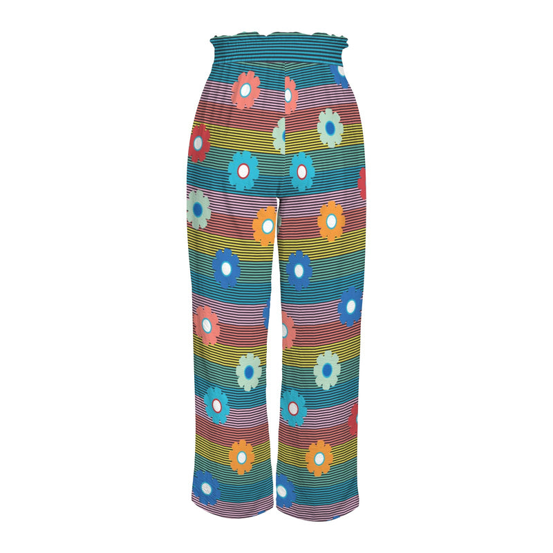 striped print 2B Strappy Elastic Waist Wide Leg Pants with Pockets