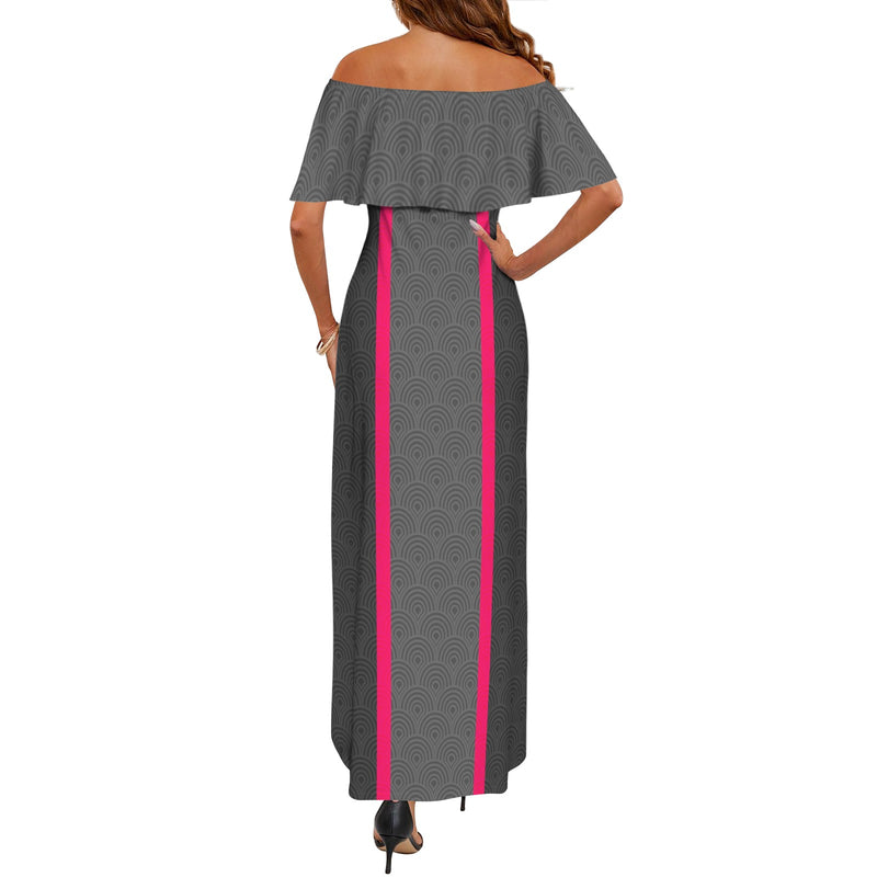 shell purse 6 Women's Off Shoulder Ruffle Boat Neck Dress (Model D71)