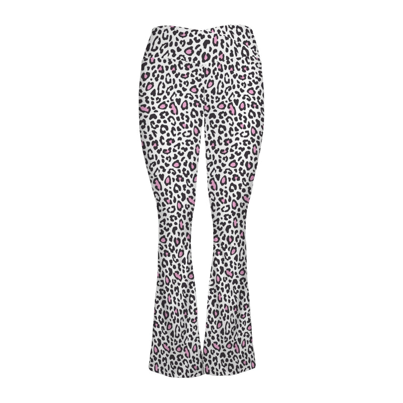 snow leopard pink accented print 2A High Waist Crossover Tummy Control Flare Leggings