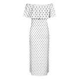 blk wht polka dot print small print Women's Off Shoulder Ruffle Boat Neck Dress (Model D71)