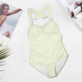 light wheat print Women's Halter Neck Gather Chest Swimsuit (Model S52)