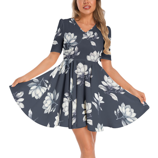 Magnolia Moments Short Sleeve Ruched Bust Flared Hem Dress