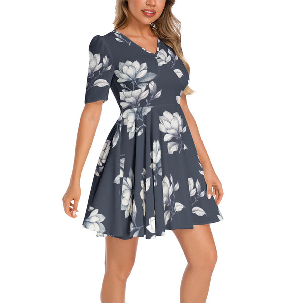 Magnolia Moments Short Sleeve Ruched Bust Flared Hem Dress
