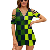 Women&#039;s Off Shoulder Zip V-Neck Tunic BE zip off shoulder top