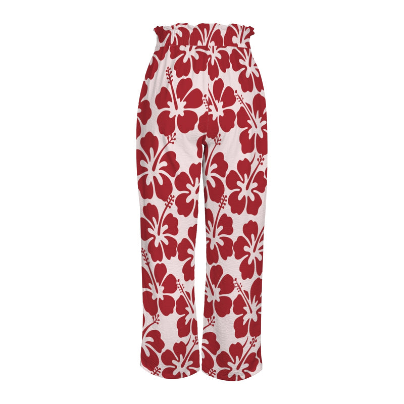maroon solid print 2 Strappy Elastic Waist Wide Leg Pants with Pockets