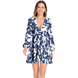 Lantern Sleeve Deep V-Neck Short Dress