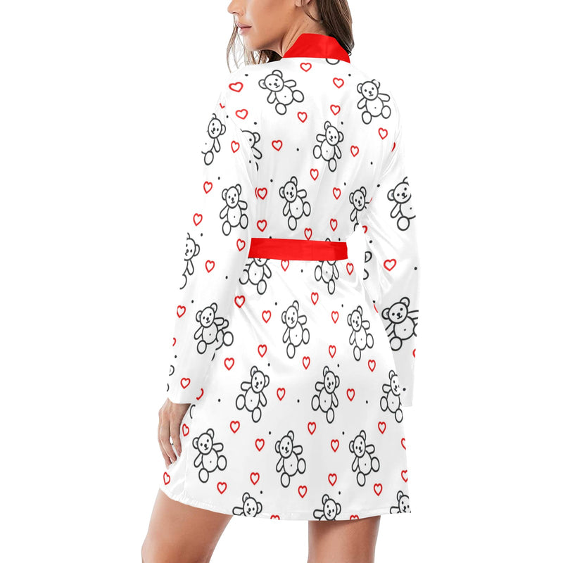 red solid print 2A Women's Long Sleeve Belted Night Robe