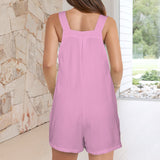 pink solid leopard accent Women's Pocket Bib Short Romper