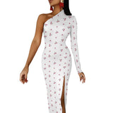 One-Shoulder Slit Maxi Dress Half sleeve split dress