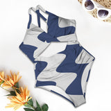 delft blue monarch butterfly print Women's Twist Front Tie Back Swimsuit (Model S57)