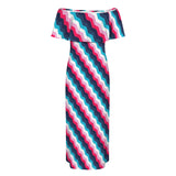 biased herr color print Women's Off Shoulder Ruffle Boat Neck Dress (Model D71)