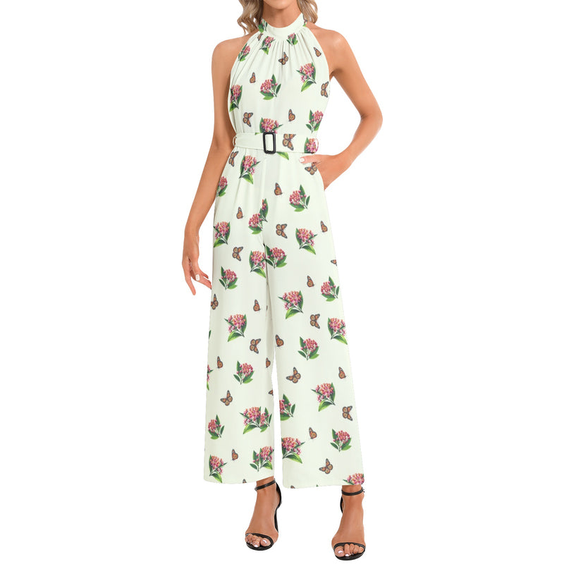 Halter Neck Buckle Belted Jumpsuit