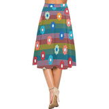 floral striped print Mnemosyne Women's Crepe Skirt (Model D16)