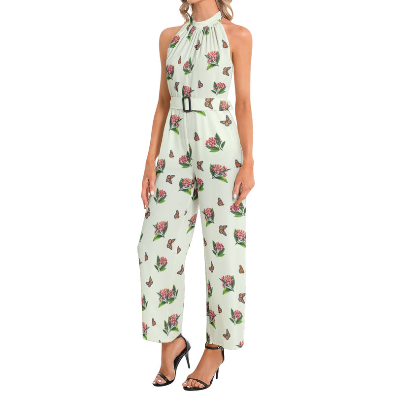 Halter Neck Buckle Belted Jumpsuit