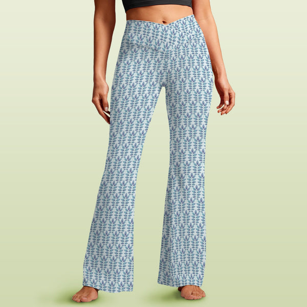 compound leaf print 2A High Waist Crossover Tummy Control Flare Leggings