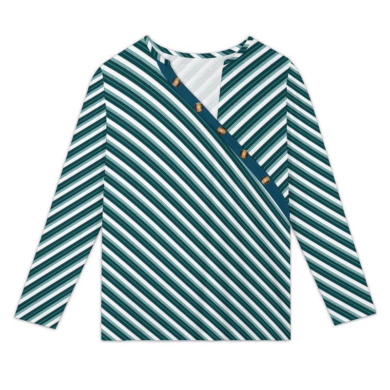 Women&#039;s Asymmetrical Neck Button-Up Shirt Long sleeved T-shirt