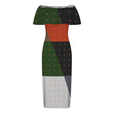 biased diamond print 2 Women's Off Shoulder Ruffle Boat Neck Dress (Model D71)