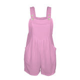 pink solid leopard accent Women's Pocket Bib Short Romper