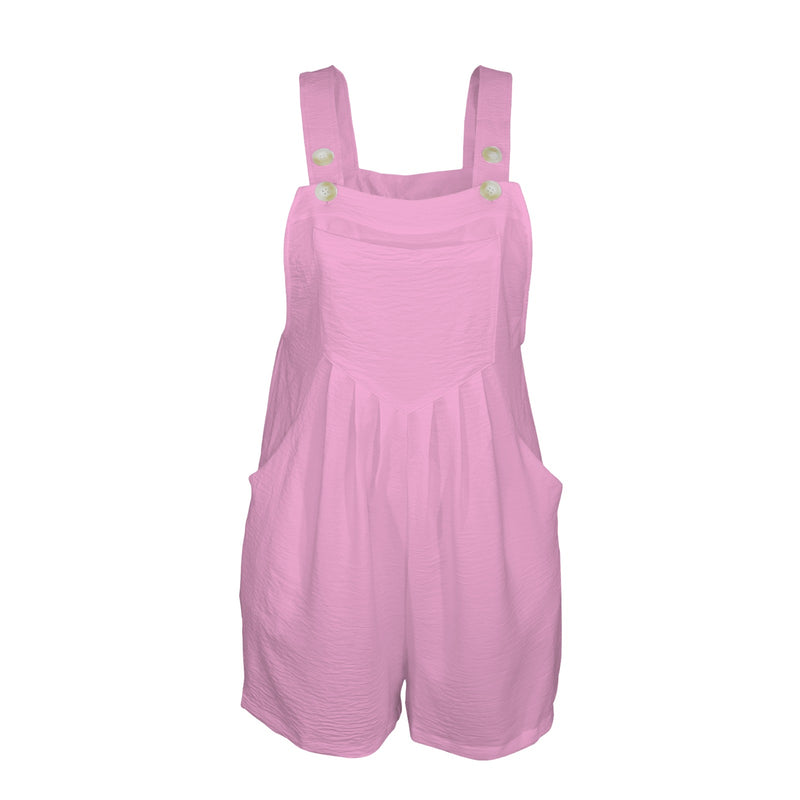 pink solid leopard accent Women's Pocket Bib Short Romper