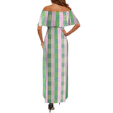 ALL GREEK PRINT Women's Off Shoulder Ruffle Boat Neck Dress (Model D71)