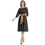 Boat Neck Belted Flared Dress