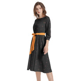 Boat Neck Belted Flared Dress
