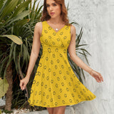 Smiley Face V-Neck Sleeveless Dress