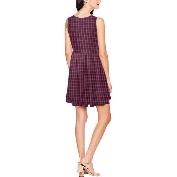 burgundy matrix print 2A Thea Sleeveless Skater Dress(Model D19)