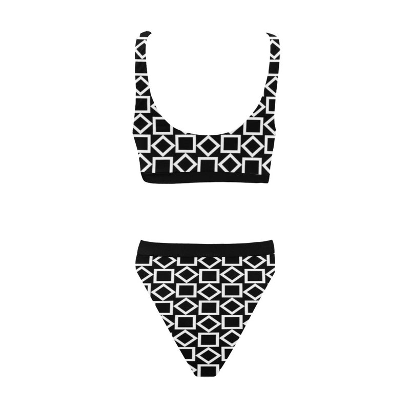 It Comes In Black Sport Top & High-Waisted Bikini Swimsuit (Model S07)