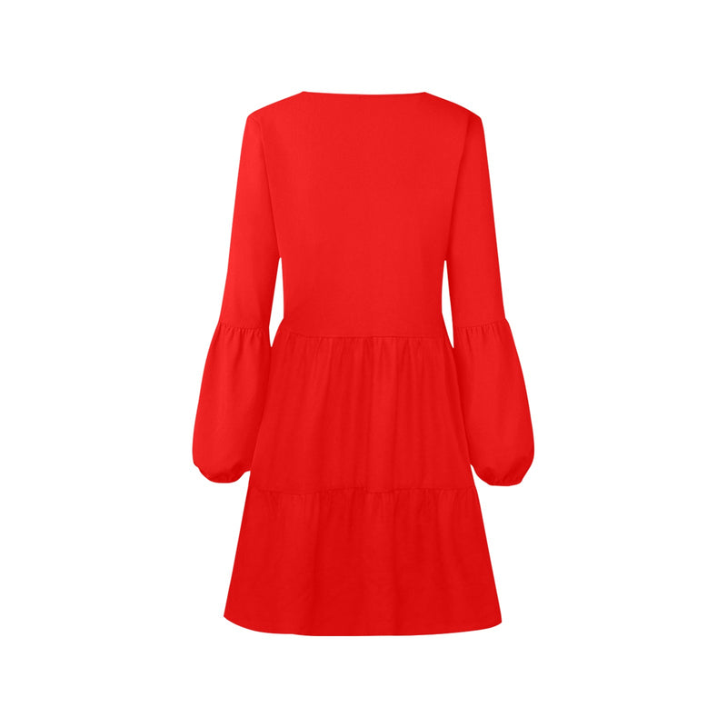 bright red V-Neck Loose Fit Dress (Model D62)
