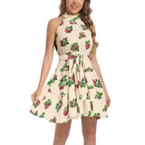 Ruffle Hem Belted Halter Dress