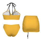 deeper gold solid print 2 Drawstring Halterneck Three-Piece Swimsuit Skirt