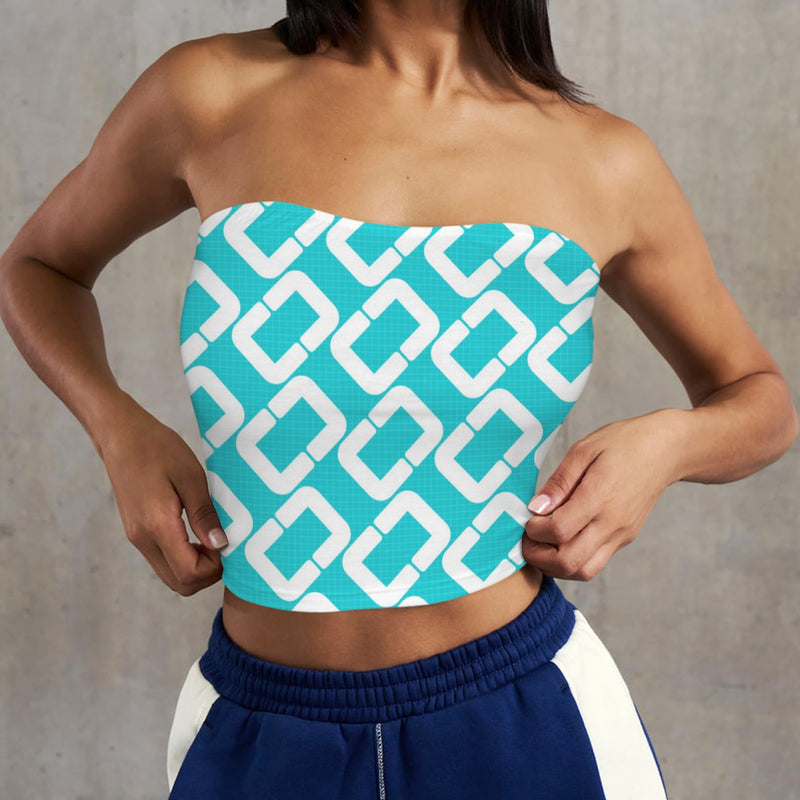aqua open ring Basic Backless Tube Crop Top